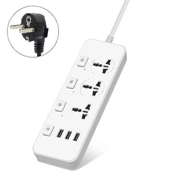Us/uk/eu Skjøteledning 5v2.1a Overspenningsvern Med 3 Uttak 3 Usb -Ayane