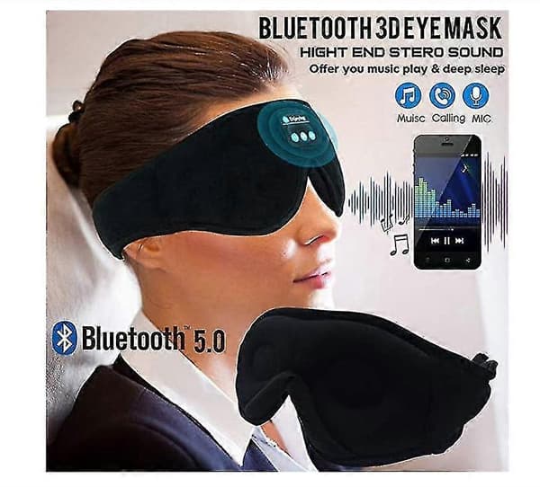 Sovehovedtelefoner, Bluetooth 5.0 Trådløs 3D Øjenmaske, Vaskbar