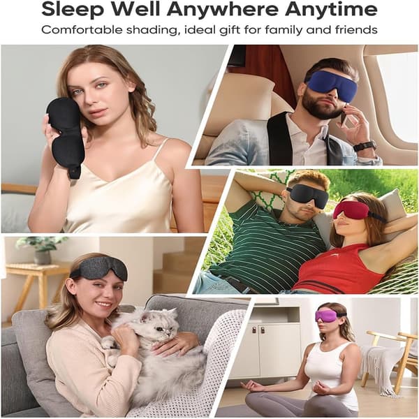 3 stk. 3D åndbar sovemaske til sidesovere, blød bind for øjnene med justerbar velcro, lysblokerende, 2 sorte + 2 kongeblå + 1 vinrød