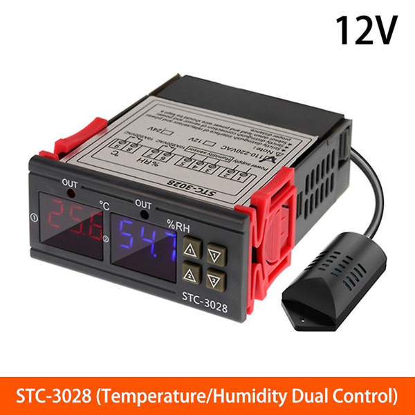 DC 12v dobbel digital termostat Temperatur fuktighetskontroll Termometer Hygrometer Inkubatorkontroll