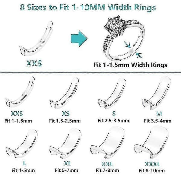 8 Størrelser Silikon Usynlig Klar Ring Størrelsesjusterer Resizer Løse Ringer Reduserer Ring Sizer Passer Alle Ringer Smykker Verktøy