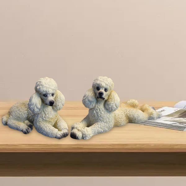 Puddel Hund Statue Dyr Figur Stue Kontor Dekor Beige-Yvan
