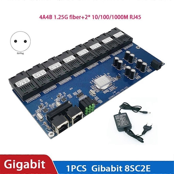 Gigabit kuituoptinen kytkin 8 SC 2 1000M RJ45 Gigabit Ethernet -kytkin mediakonvertteri 5V3A A EU-PISTOKE