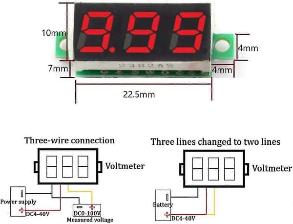 6 stk. Mini Digital Voltmeter DC 0-100V 0,28 tommer Tre-linje Spændingstester Meter 3 Farver
