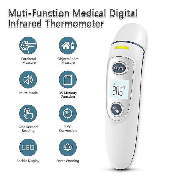 Pande Termometer, Baby- og Voksen Termometer med Feberalarm, LCD-Display og Hukommelsesfunktion, Ideel til Hele Familien
