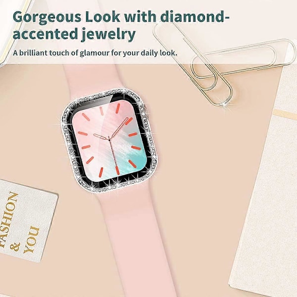 [2 pakkausta] Kotelo yhteensopiva Apple Watch Series 3/2/1 42mm:n kanssa, sisäänrakennettu karkaistu lasinen näytönsuoja, Bling Crystal Diamond -etukansi naisille