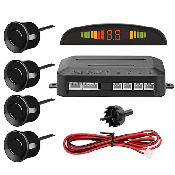 Parkeringsensorer för bilar, bilparkeringssensorssystem med 4 sensorer, radar-kit, trådlös backkamera, LCD-alarm, summer