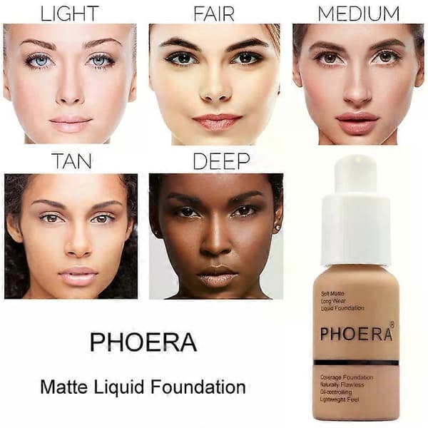 PHOERA Face Foundation Cream Oljekontroll Lysne Vanntett Concealer Ansikts Matte Base Make Up Flytende Foundation MakeupTSLM1 C11