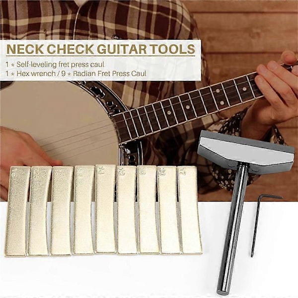 Luthierverktygsset för Gitarr & Bas - Bandpress för Greppbräda + 9st Mässingbandinsatser