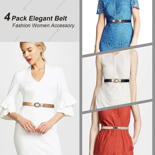Smal stretchig dam-bälte för klänningar, retro, set om 4 - svart+brun+blå, plus size