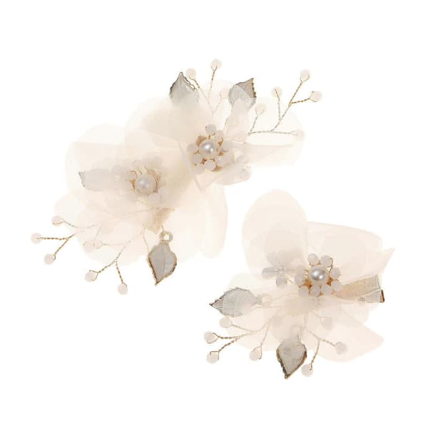 2 stk Beige Garn Blomst Blad Legering Hårklips Genanvendelig DIY Hår Styling Værktøjer til Kvinder Piger