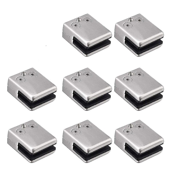 Glass Clamp, 8 Pack Stainless Steel Square Clamp 6-8mm Glass Clip Clamp Bracket Flat Back