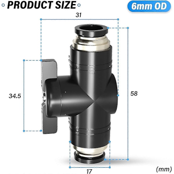 Dele 6mm Udvendig Diameter Pneumatisk Kugleventil, Trykstyret Ventiltilbehør (buc6-stik)