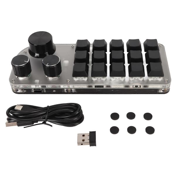 USB Mini 15-tasters tastatur med 3 knotter Type C Kablet Bluetooth 2.4G Trådløs Tre tilkoblingsmoduser DIY Programmerbart tastatur