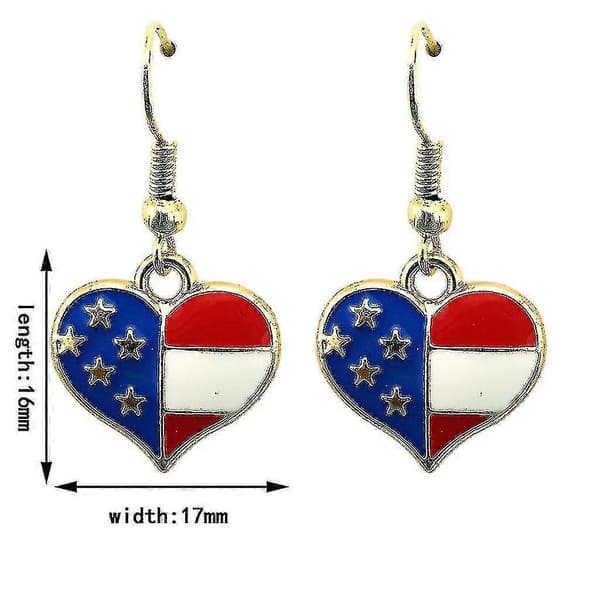 Amerikansk Flag Hjerte Charm Dingle Drop Hook Øreringe til Kvinder (7x)