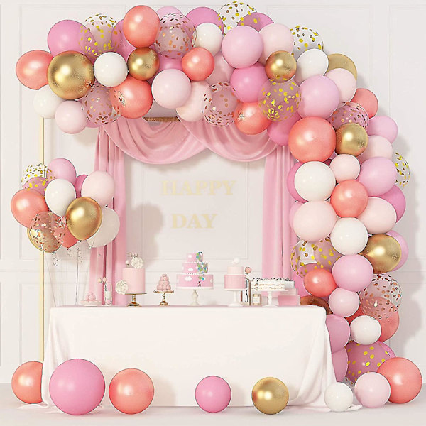 144 st Roséguld Rosa Ballonggirlang Båge Kit Ljusrosa Guld Vit Konfetti Latex Metalliska Ballonger För Födelsedag Baby Shower Bröllopsfest Dekoration