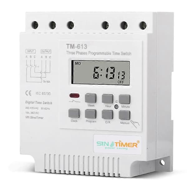 TM-613 Programmerbart Tidsrelé 380V/50-60Hz 16A Ukentlig Relé Strømtimer Bryter Trefase Timer Bryter Smart Digital Klokke