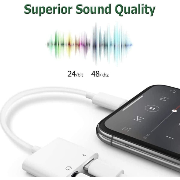 Iphone kuulokesovitin 3,5 mm jakki Aux Audio Dongle Dual [2 in 1] sovittimen jakaja muunnin, yhteensopiva iPhone 13/12/11/xs Max/xs/xr/x/8 Plus/7 kanssa