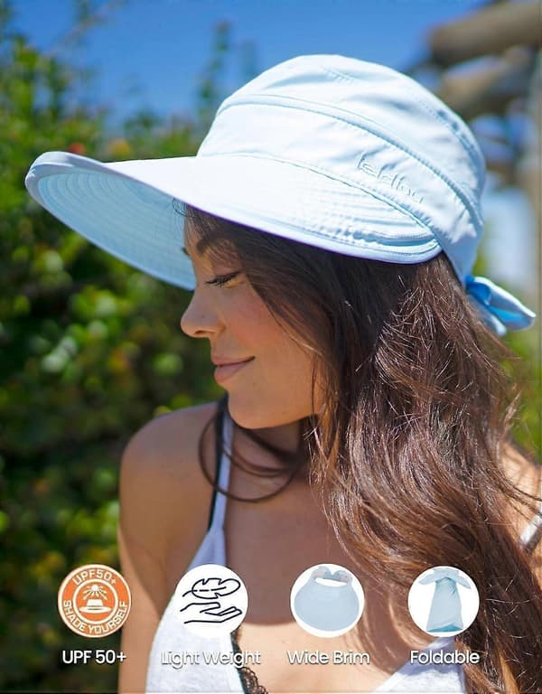Hatte til kvinder UPF 50+ UV Solbeskyttende Konvertibel Strand Visir Hat Blue
