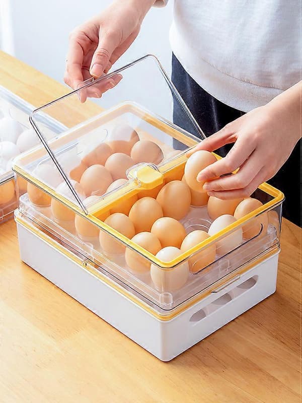 Eggboks med flip-topp, multifunksjonell oppbevaringsboks for egg til kjøleskap
