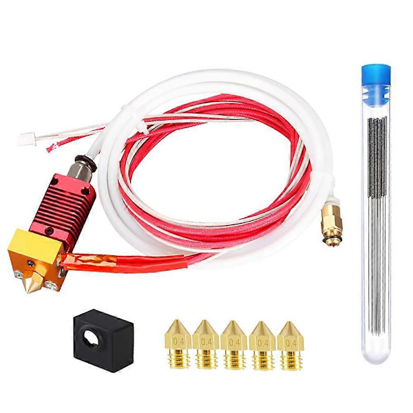 Samlet Hotend Kit til 3/ 3 Pro/CR10 10S Ekstruder Kit 24V 40W med 1 stk. Silikon Dæksel, 5 stk. 0,4 mm