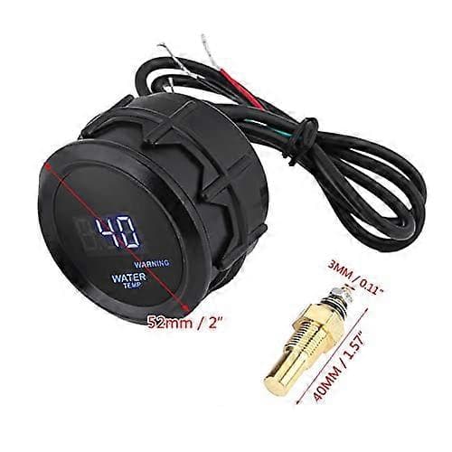 Digital Vandtemperaturmåler 2 Tommer 52mm Bil Blå LED Digital Vandtemperatur Fahrenheit Måler Kit med Temp Sensor Sort