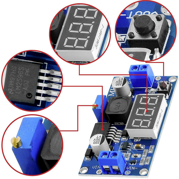 3 st Lm2596s Spänningsreducerande DC-DC-modul för 4-40V till 3.3-24V med 3-siffrig display