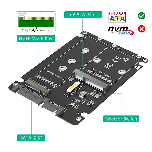 2 i 1 Kombinert M.2 NGFF Key B & MSATA SSD til 2.5 SATA3 Adapter