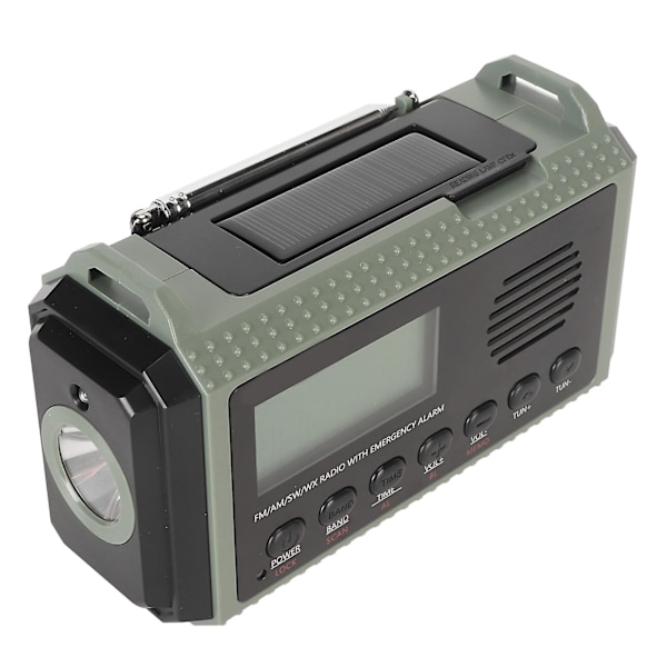 Nødradio FM AM SW WX 10000mAh Solcellelading Bærbar LCD Digital Display Håndsveivradio for utendørs bruk