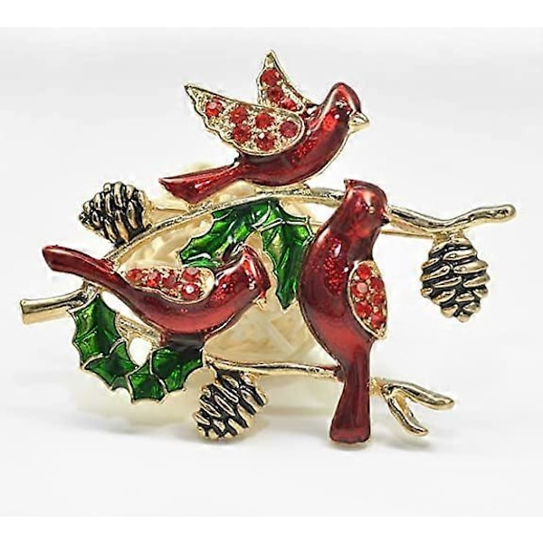 Julbroch med 3 fåglar, elegant brosch med tre fåglar, corsage, modeaccessoar, bröstspänne