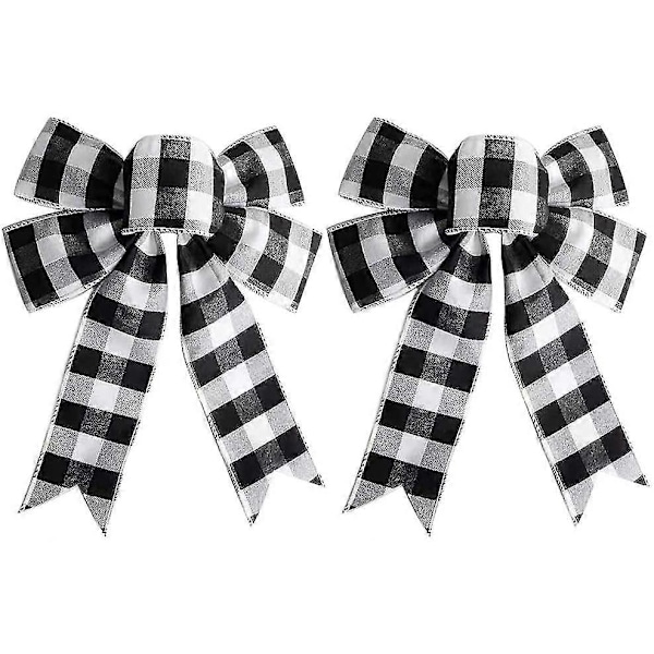 2 stk Buffalo Plaid Bøjle Halloween Thanksgiving Til Juletræ Håndværk DIY Dekoration (Sort Og Hvid)