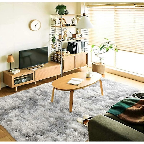 Supermjuk fluffig plyschmatta 80 x 120 cm för vardagsrum barnrum lekrum grå 80 x 120 cm