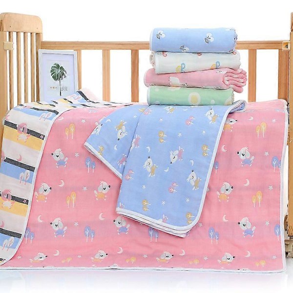 Babybadhandduk, täcke, gasväv, barnfilt, högkvalitativ spädbarnsfilt, barnfilt, 100% bomull, 6-lagers gasväv, badhandduk 110*110, rosa måne, hund