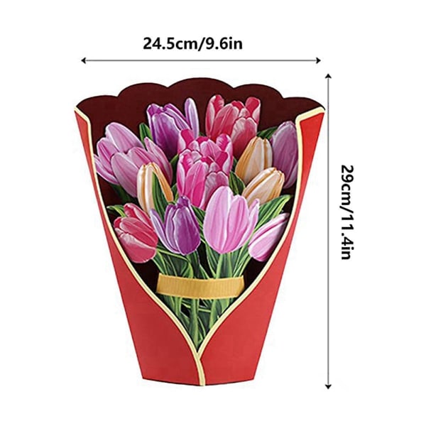 3D Pop-up Papirblomsterbukett Hilsenskort, gavekort til morsdag bursdag påske for kvinner