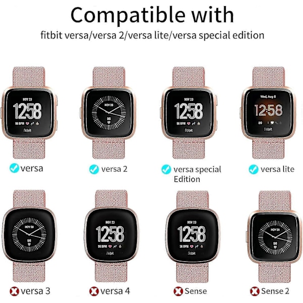 5-pak remme til Fitbit Versa 2/se: Justerbare elastiske nylonbånd