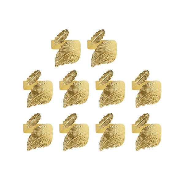 Bladformade servettringar med 10 set guld servettringar för dukning Jubileum, födelsedag, fest O