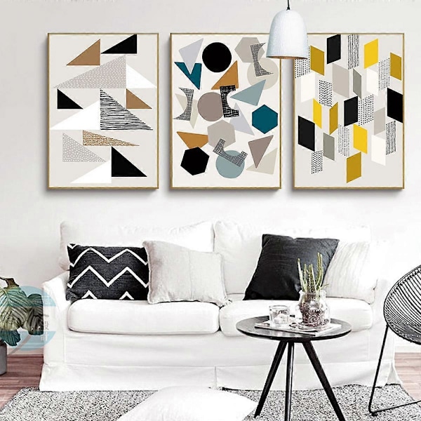 Wekity 3D Geometrisk Patchwork Väggkonst Canvas Print Poster, Enkel Abstrakt Konst Ritning Dekoration för Hem Vardagsrum Sovrum Kontor och Barnrum