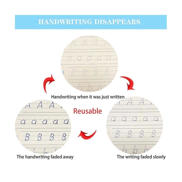 4 stk rillet håndskriftbokøvelse, kopibok for barn, rillet barn som skriver med automatisk forsvinner