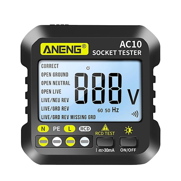 Aneng Ac10 Stikkontakt Tester Polaritet Fase Lcd Digital Spændingstest Detektor