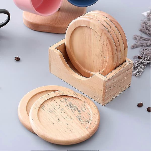 1 Set Pöytätabletti Puualustat Lämmöneristyslasinaluset Lasinaluslaatikolla
