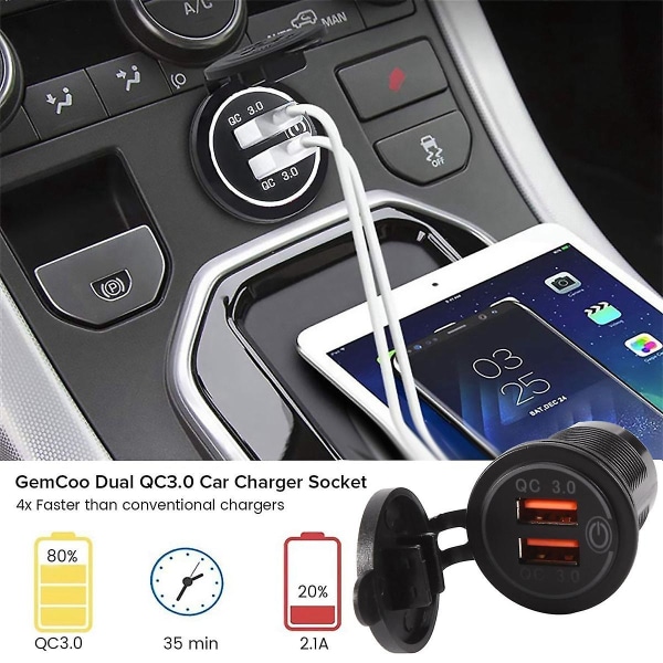 12V 36W Hurtiglading 3.0 Dobbel USB Billader USB Rask Lader Med Bryter For Båt Motorsykkel Lastebil