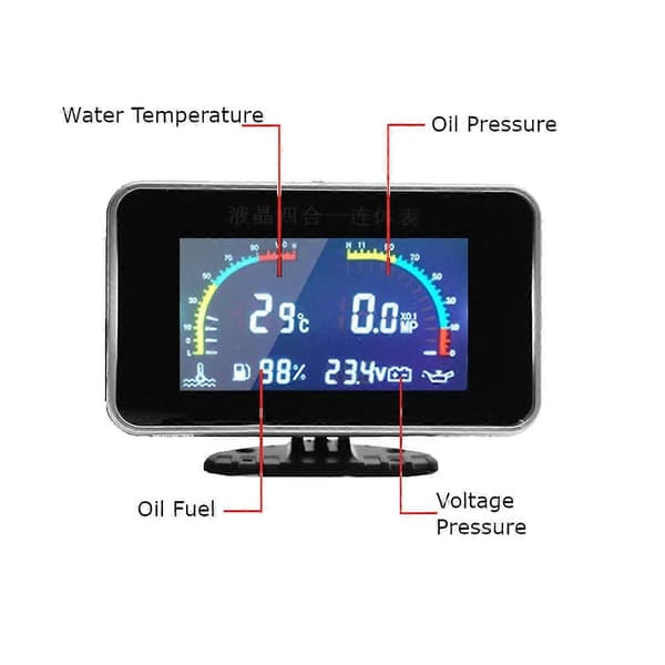 LCD Digital Oljetrykksmåler for Bil, Digitalt Display, Sensor, Instrumentpanel, Voltmeter, Vanntemperaturmåler