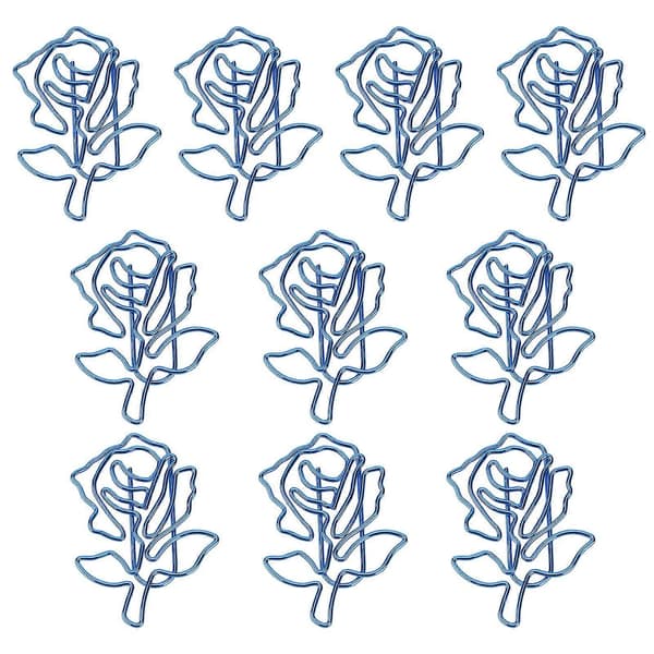 10 stk. papirclips blå roseformede sider etiket jern til bogmærke notesbog kalenderbog YEMAA