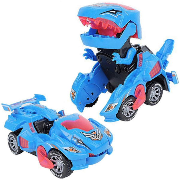 2-i-1 Transformerende Dinosaur LED Bil med Lys og Musikk, T Rex Transformer Leker for 3 4 5 År Gamle Gutter, Jule- og Bursdagsgaver til Barn 3-5-7 (blå)