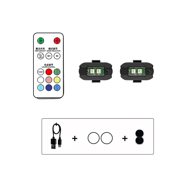 2 stk. Universelle LED Anti-kollisions Advarselslys Mini Signal Lys Drone Med Strobe Lys 7 Farver