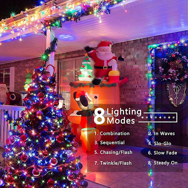 Jouluvalot ulkokäyttöön, värikkäät, 30 m 300 LED-valoa 8 tilassa, vedenpitävät, vihreä johto (monivärinen)