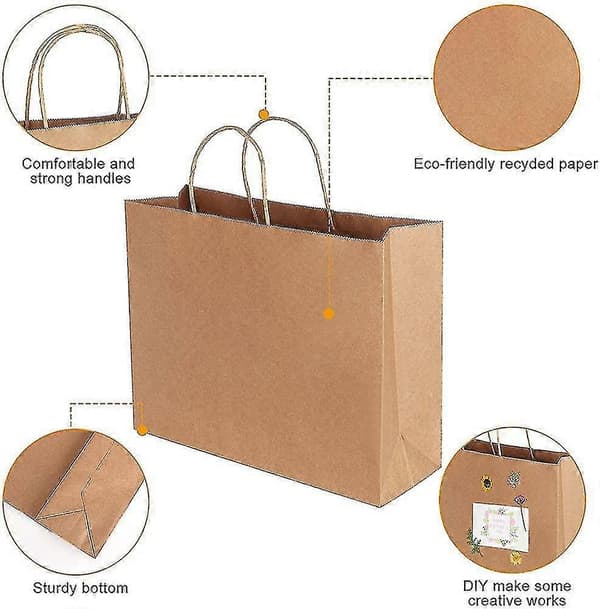 Weifeng Presentpåsar, 20 st Papperspåsar, Pappersfestpåsar med Handtag, Brunt Papper