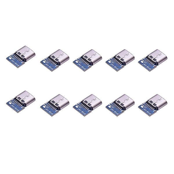 10 stk USB 3.1 Type C-kontakt 14-pinners hunnkontakt gjennom hull PCB 180 Vertikal skjerm USB-C1