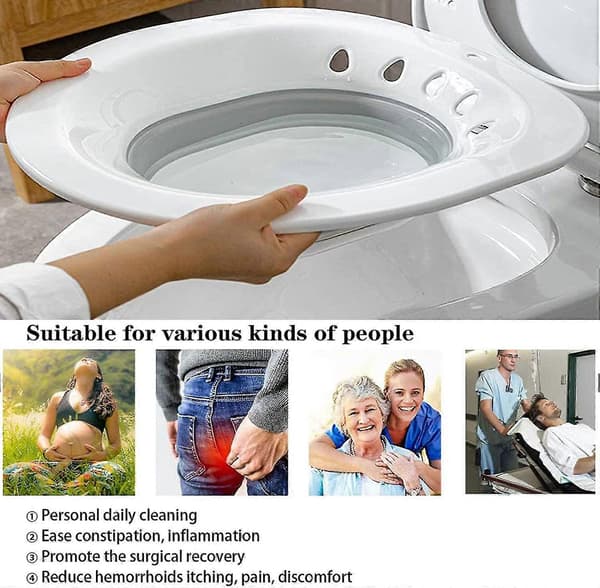 Foldbar Sitzbad til Toilet, Sæde Sitzbad Bassin til Gravide, Hæmorider, Ældre, Passer til Universelle Toiletter og Kommode Stole Grå