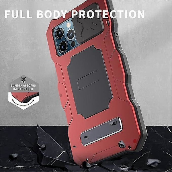 Kompatibel med iPhone 12 Pro Vanntett Metall Deksel, Innebygd Skjermbeskytter Kraftig Robust Militær Deksel Støtte Full Kropp Kamera Linse Beskyttelse